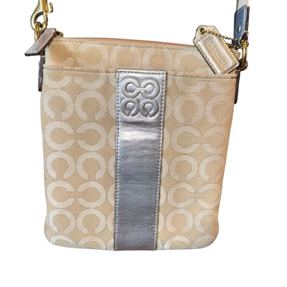Coach Crossbody“Julia” Purse Silver Metallic Monogram Re-Furbished 8.5”X 7.5” - Picture 1 of 10